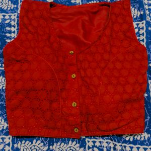 Padded Red V-Neck Blouse