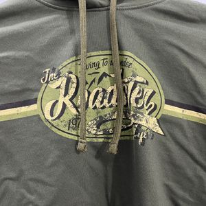 Roadster Olive Green Hooded Crop Sweatshirt For Wo