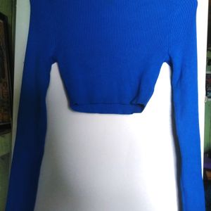 Blue Long Sleeve Crop Top