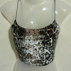 SNAKE PRINTED VELVET CROP TOP