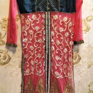 Designer Front Slit Suit With Sharara Pant And Dupatta And Inner.Size 34.