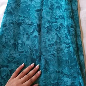 Blue Flower Printed Saree