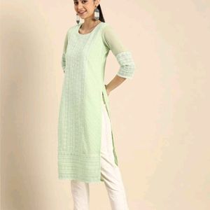 Chikankari Pista Full Sleeve Anouk Kurta