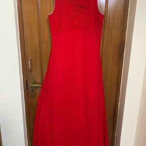 Red Long Flared Gown With Heavy Embroidery