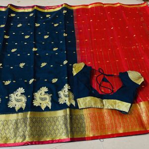 kathpadar saree with stitched blouse