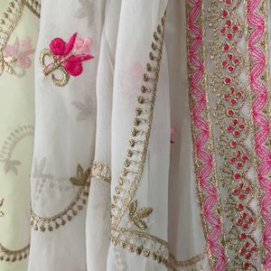 White Anarkali With Pink Embroidery