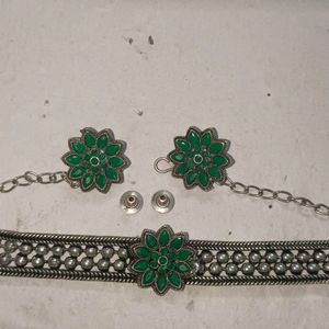 Green Stone Choker & Earings Set