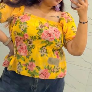 Floral Print Top - Mustard