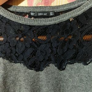 ZARA knit Top With Lace Detailing