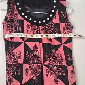 Fancy, Printed,Black N Pink Velvet-Chiffon Top