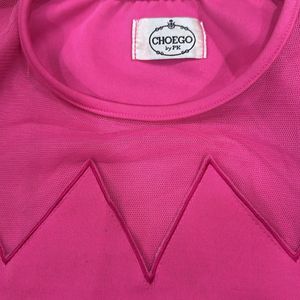 Chic Bright Pink Top with Net Neck Design