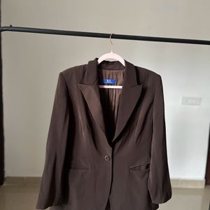 Brown Single Breasted Oversized Fit Blazer