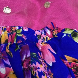 Girls Pink Floral Print Dhoti And Kurta Set