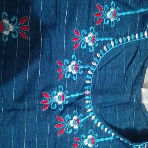 Blue Printed Cotton Kurta