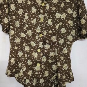 Brown Floral Top With Bow