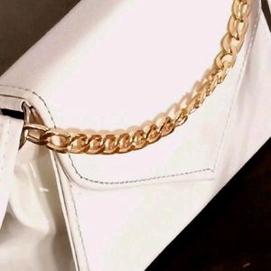 White Slingbag With Golden Chain For Girls And Wom