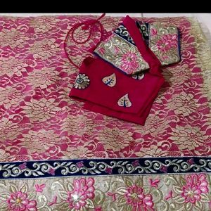 Net Chiffon Rose Pink Sari With Blouse