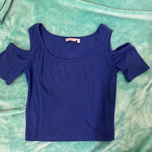 Cold Shoulder Crop Top - Ginger Royal Blue