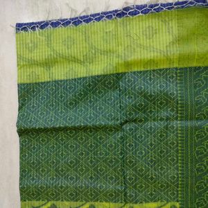 Kora Silk Cotton Saree Green