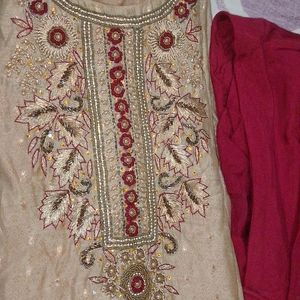 Golden And Maroon Plazo Suit With Dupatta