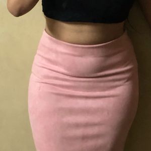 Pink Solid Pencil Skirt