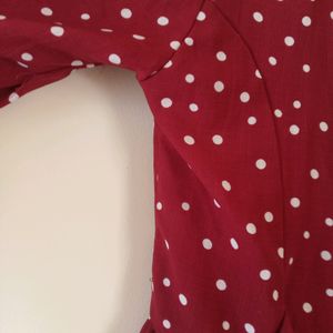 Dark Red Polka Dot Front Openable Top