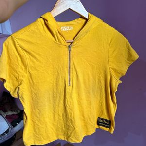 Mustard Yellow Hooded Crop Top