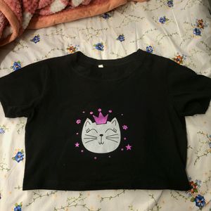 Black Kitty Crop Tshirt / Top