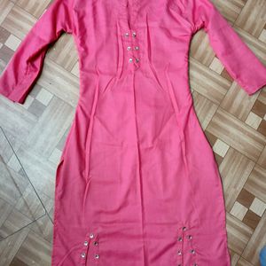 Pink A Line kurti Knee Length