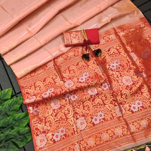 *Tussar silk saree with zari weaving work*