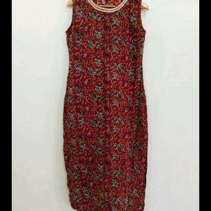 Soch Red Kalamkari Print Embellished Sleevless Kur