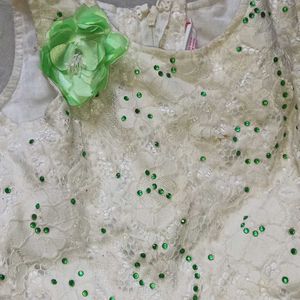 Green-white Frock for Girls