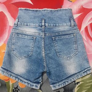 Shorts For Girls Casual Printed Denim (Blue)