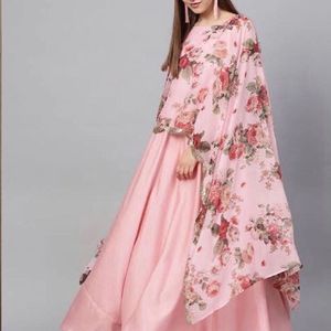 Ahalya Women Pink Floral A Line Fusion Dresses Siz