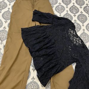 Set Of 2 A Net Top And Brown Pant