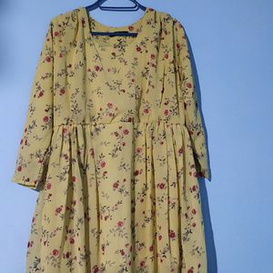 Yellow Coloured Printed Flared Dress