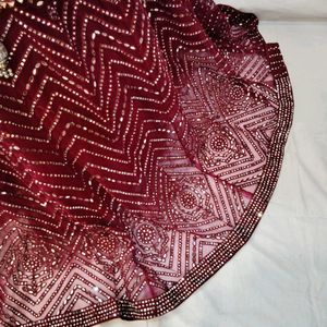 Burgundy Colour Full Mirror Worked Lehenga