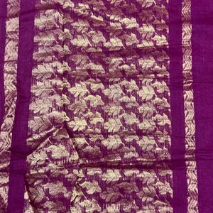 Used Chanderi Cotton Saree for Sale with blouse