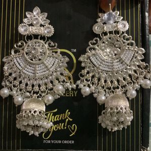 White Earrings With Maangtika