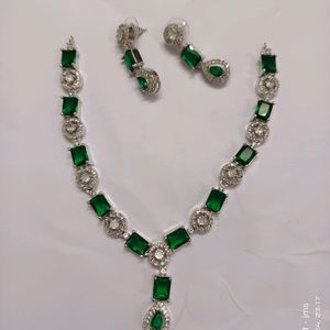 Green American Diamond Jewellery Set