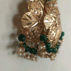 Green Pearl Leaf Earrings