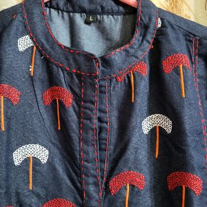 Denim Collar Kurta For Women