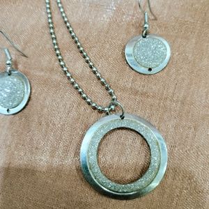 Silver Circular Necklace and Earrings Set