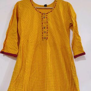 Yellow Printed Kurti