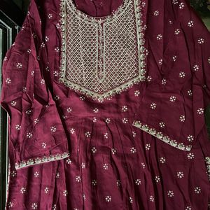 Maroon festive kurta pant dupatta set