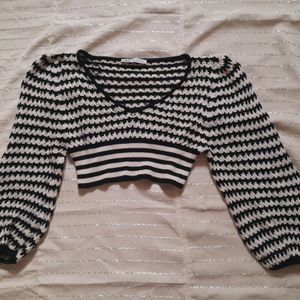 V Neck Long Sleeve  Knitted  Top