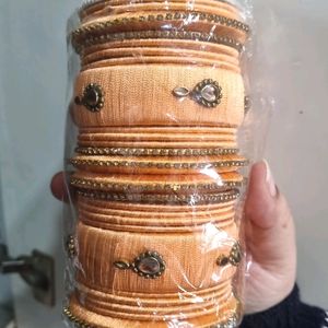 UNIQUE FABRIC BANGLES SET WITH GOLDEN EARRINGS