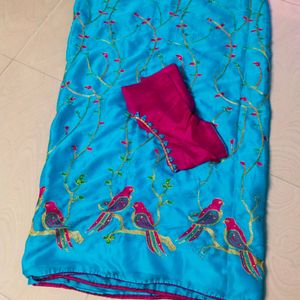 Parrot 🦜 Embroidery Design Party Wear Saree