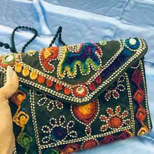 Black Colourfull Print Boho Style Sling