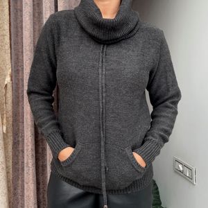 High Neck Grey Sweater Women